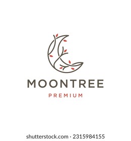 Moon leaf with line art style log icon design template flat vector
