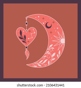 moon with leaves sun stars pink