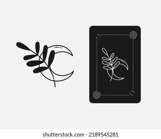 moon, leaves vector design. mystical and tarot element design.