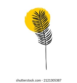 Moon with leaves wall art print. Boho mid century design posters. Abstract sun moon leaves print boho minimalist printable wall art geometric abstract sunset print bohemian art work