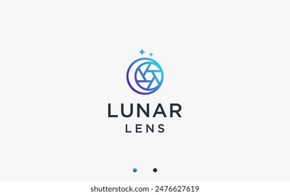 moon with lens logo design vector silhouette illustration