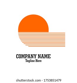 Moon Light at Beach Illustration Logo Vector