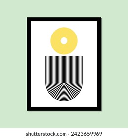 moon light geometric line composition. Boho wall decort trendy mid century framed A3 A4 poster art print. Abstract Hand drawn modern minimalist for wall decor, book, covers, posters, flyers.