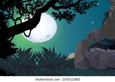 La luz de la luna resplandeciente detrás de las estrellas de las colinas es una naturaleza hermosa y deslumbrante.