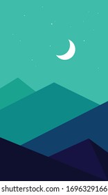 Moon light hills vector illustration and wallpaper