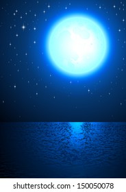 Moon Light Sea Surface Sky Star Fairy tale Vector
