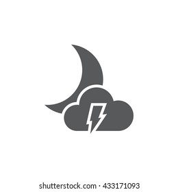 moon lightning icon vector, solid logo, pictogram isolated on white, forecast weather symbol