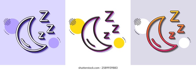 Moon line icon. Halftone dotted pattern. Gradient icon with grain shadow. Sleep zzz sign. Night lunar symbol. Line moon icon. Various designs. Vector