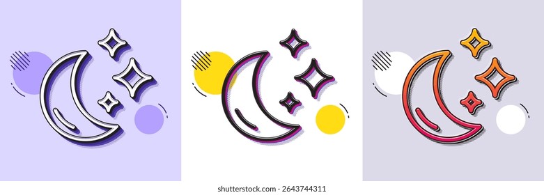 Moon line icon. Halftone dotted pattern. Gradient icon with grain shadow. Sleep rest sign. Night lunar symbol. Line moon icon. Various designs. Vector