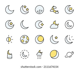 Moon line icon set. Collection of vector symbol in trendy flat style on white background. Nature sings for design.