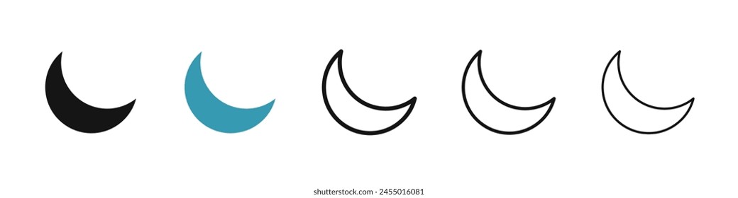 Moon line icon set. half crescent moon line icon. night or nighttime icon for Ui designs.