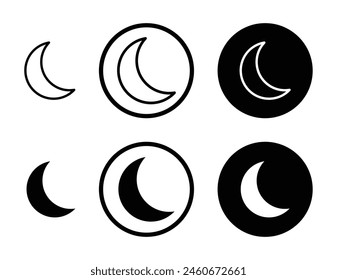 Moon line icon set. Ramadan half moon symbol suitable for apps and websites UI designs.