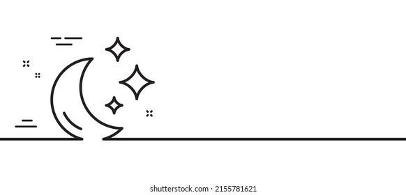 Moon line icon. Sleep rest sign. Night lunar symbol. Minimal line illustration background. Moon line icon pattern banner. White web template concept. Vector