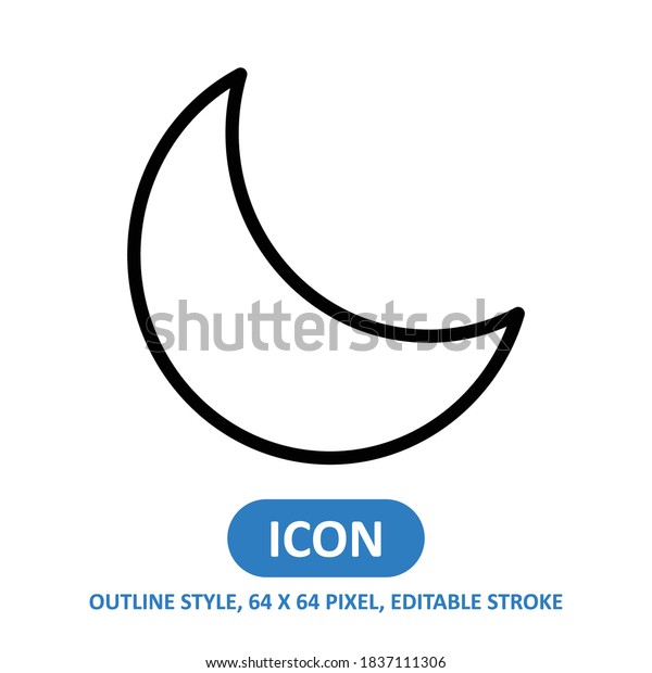 moon line style vector icon on white background.\
Weather vector illustration. Editable Stroke. 64 x 64 pixels.\
Simple modern design.