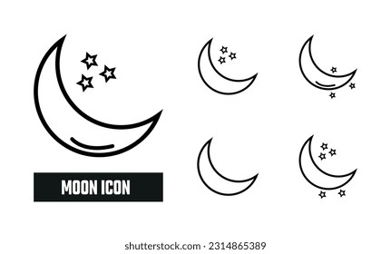 Moon Lineal Icon Symbol Vector. Black Outline Moon Icon