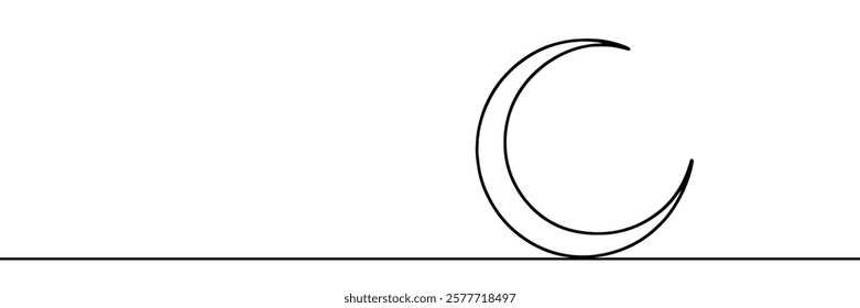 Moon linear background. Hand drawn crescent. Vector illustration.