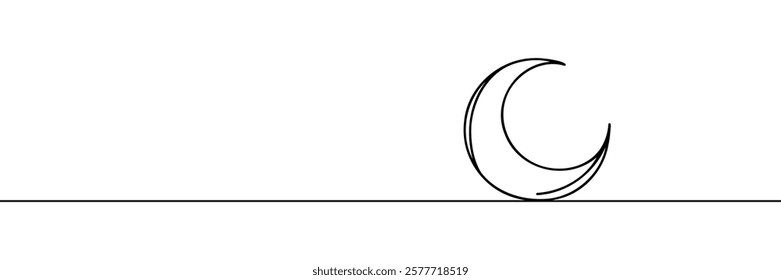 Moon linear background. Hand drawn crescent. Vector illustration.