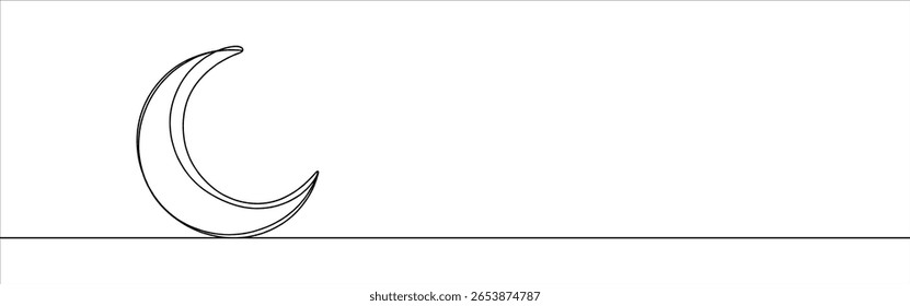 Moon linear background. Hand drawn crescent. Vector illustration.