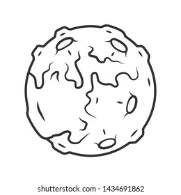 Moon linear icon. Earth satellite. Fantastic planet with volcanoes. Spherical space object. Solar system body. Thin line illustration. Contour symbol. Vector isolated outline drawing. Editable stroke