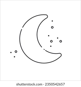 Moon linear outline icon, simple minimalistic night graphical symbol. Stock vector illustration isolated on white background.