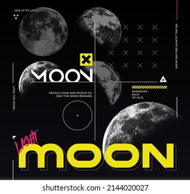 Moon logo design. Creative logo. Night background. Full phases poster. Idea for business visit cards. Print for t -shirt. Typography digital vector. Outer space design. Layout abstract poster.