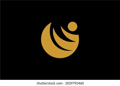 Moon Logo Design. Half Moon Abstract Symbol. Teamwork Vector Icon.