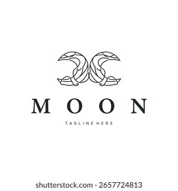 Diseño de logotipo de luna con un concepto de línea simple como Plantilla de marca de producto o cartel con una vista nocturna del cielo con una línea de luna elegante y moderna.