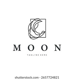 Design de logotipo da Lua com um conceito de linha simples como um modelo de marca de produto ou cartaz com uma visão noturna do céu com uma lua de linha elegante e moderna.