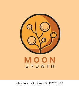 Moon logo design vector con flores claras ilustración de icono.Modelo de diseño del logotipo abstracto del vector.Moon logo moderno elegante. cosméticos y embalajes, joyas, productos artesanales o de belleza