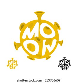 Moon logo. Emblem with yellow planet. Vector illustration