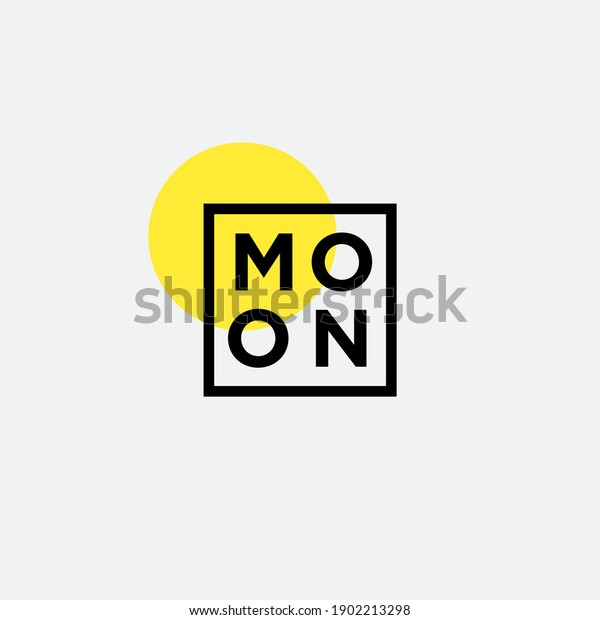 Moon logo. Letters into square frame and yellow\
circle as moon. Logo for business, beauty, spa and resort,\
cosmetics, clothes, premium\
goods.