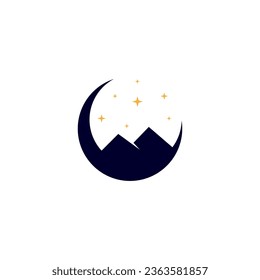 moon logo and mountain design combination, flat design