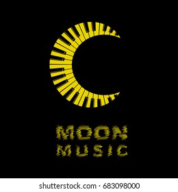 Moon logo piano keyboard music icon. Simple illustration of moon logo as music piano keyboard for web
