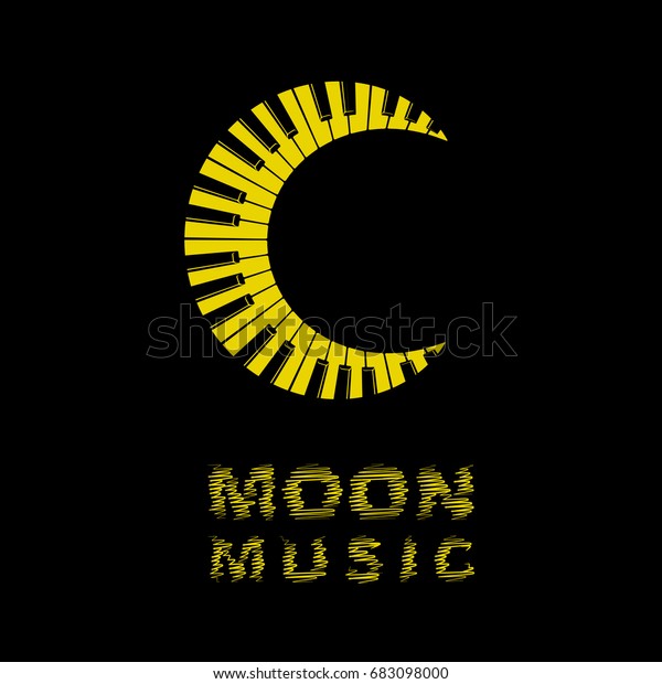 月のロゴのピアノのキーボード音楽アイコン ウェブ用の音楽ピアノキーボードとしての月のロゴの簡単なイラスト のベクター画像素材 ロイヤリティフリー