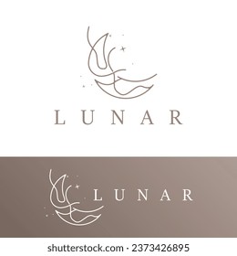 Moon Logo, Star Sky Moon Design Premium Vector Illustration Template