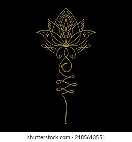 Moon lotus unamole Samadhi Geometría sagrada. Símbolo hindú y budista. Bien por el tatuaje, el logo de yoga, la impresión de boho, el afiche, la camiseta y más. Diseño de clipart dibujado a mano con pincel budista. Negro aislado