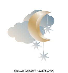 Moon Luna Romantic Synbol Celestial Vintage Gold Silhouette Magic Religion Decoration Winter Christmas New Year Greeting Gift Card 