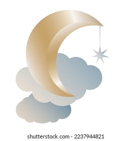 Moon Luna Romantic Synbol Celestial Vintage Gold Silhouette Magic Religion Decoration Winter Christmas New Year Greeting Gift Card 