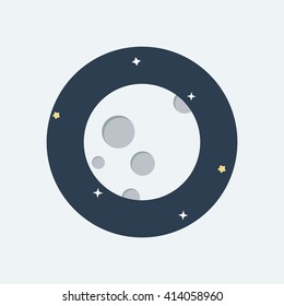 Moon Lunar vector illustration.  Full Moon with Dark night sky with stars background. Flat Design.