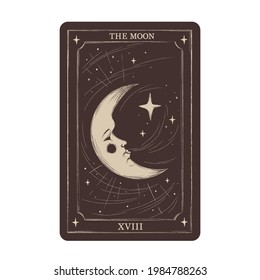 The Moon. Magic occult tarot card in vintage style. Engraving vector illustration. Witchcraft card isolated on white background 