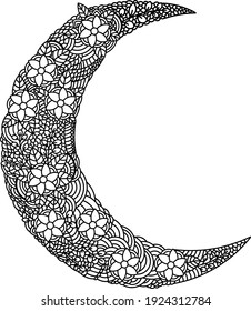 Moon mandala. Elemento de decoración lunar. Dibujado a mano. Ilustración vectorial.