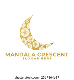 Moon and mandala Gold logo vector template. Crescent logo design vector