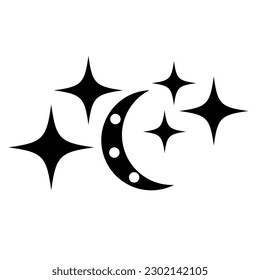 The moon and many stars around it icon. Editable color. EPS vector file