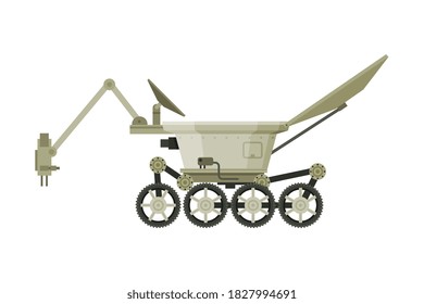 Moon or Mars Rover, Robotic Space Autonomous Vehicle, Cosmos Exploration Theme Flat Vector Illustration on White Background