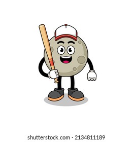moon mascot cartoon as a baseball player , character design