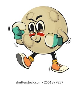 Moon mascot character illustration practicing boxing wearing boxing glove, cartoon mascot isolated, work of hand drawn