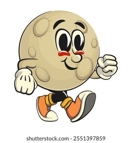 Moon mascot character illustration walking, cartoon mascot isolated, work of hand drawn