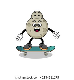 moon mascot playing a skateboard , character design