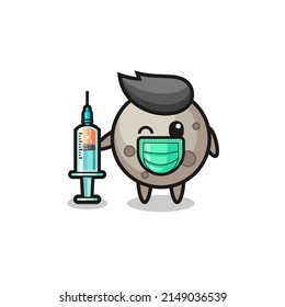 moon mascot as vaccinator , cute design