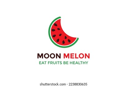 Moon melon Logo Design Concept Vector. Fresh Watermelon Fruit Logo Design Template for Business in Fruit Trading and Fruit Drink Shop